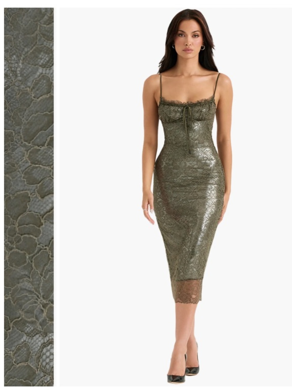 House of CB Isla Corset Floral Lace Sleeveless Sheath Midi Dress Event Green XS